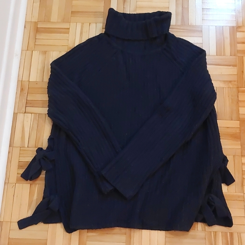 UGG Navy Ribbed Turtleneck Sweater with Side Ties
